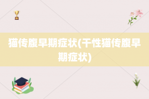 猫传腹早期症状(干性猫传腹早期症状)