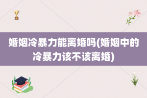 婚姻冷暴力能离婚吗(婚姻中的冷暴力该不该离婚)