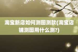 淘宝新店如何测图测款(淘宝店铺测图用什么测?)