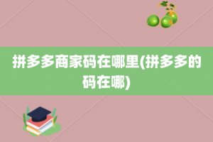 拼多多商家码在哪里(拼多多的码在哪)