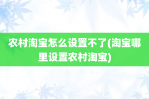 农村淘宝怎么设置不了(淘宝哪里设置农村淘宝)