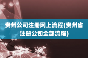贵州公司注册网上流程(贵州省注册公司全部流程)