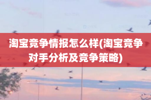 淘宝竞争情报怎么样(淘宝竞争对手分析及竞争策略)