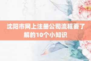 沈阳市网上注册公司流程要了解的10个小知识