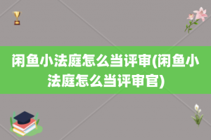 闲鱼小法庭怎么当评审(闲鱼小法庭怎么当评审官)
