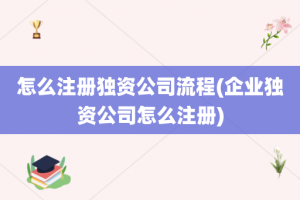 怎么注册独资公司流程(企业独资公司怎么注册)