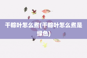 干粽叶怎么煮(干粽叶怎么煮是绿色)