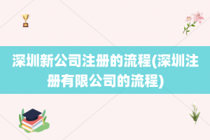 深圳新公司注册的流程(深圳注册有限公司的流程)