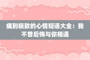 痛到极致的心情短语大全：我不曾后悔与你相遇