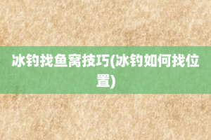 冰钓找鱼窝技巧(冰钓如何找位置)